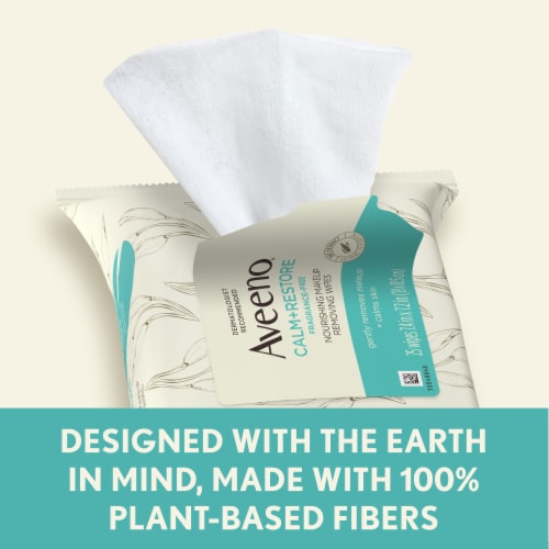 Aveeno Calm + Restore Nourishing Makeup Remover Face Wipes Fragrance Free with Oat Extract Perspective: right