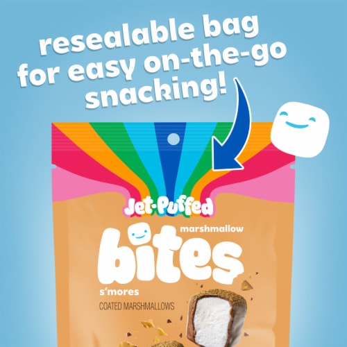 Jet-Puffed Marshmallow Bites S'mores Flavored Coated Marshmallows Perspective: right