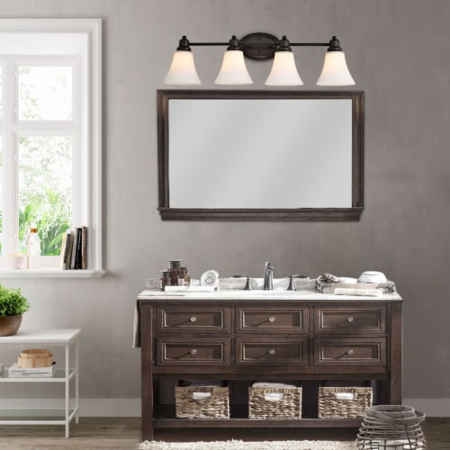 Lighting JANET Contemporary 4 Light Rubbed Bronze Bath Vanity Fixture 30 Width Perspective: right
