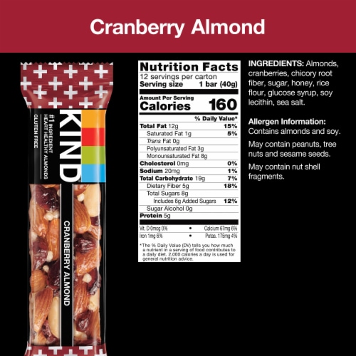 KIND Gluten Free Cranberry Almond Healthy Snack Bars Perspective: right