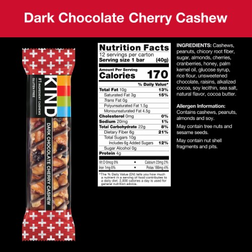 KIND Gluten Free Dark Chocolate Cherry Cashew Healthy Snack Bars Perspective: right
