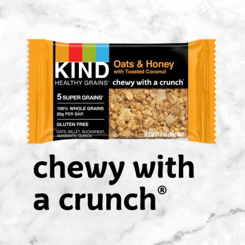 KIND HEALTHY GRAINS Gluten Free Oats & Honey with Toasted Coconut Healthy Snack Bars Perspective: right