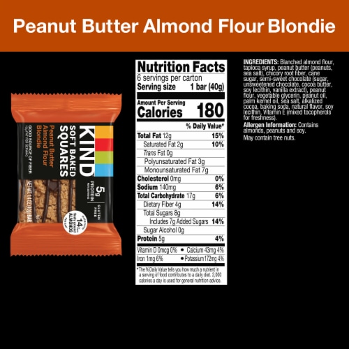 KIND Gluten Free Peanut Butter Almond Flour Blondie Soft Baked Squares Perspective: right