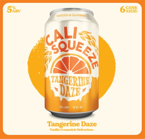 Cali Squeeze Tangerine Daze Citrus Wheat Ale Craft Beer 6 Cans / 12 fl oz Perspective: right