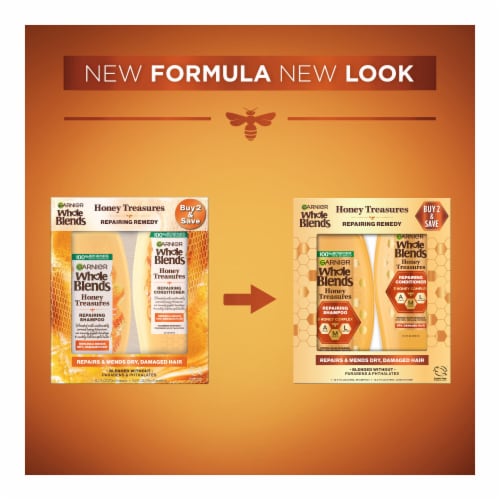 Garnier Whole Blends Honey Treasures Repairing Shampoo and Conditioner Set for Dry, Damaged Hair Perspective: right