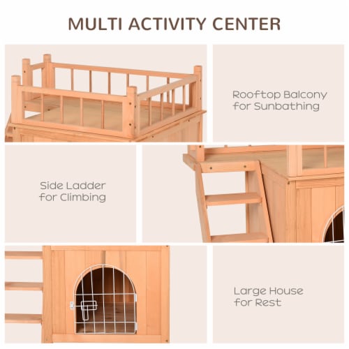 Wooden Pet House Dog Cat Puppy Room Bed Platform Bed Shelter Indoor Outdoor Perspective: right