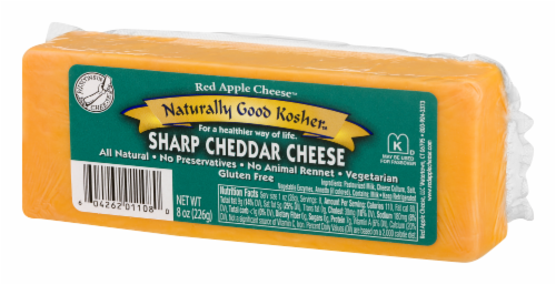 Red Apple Cheese Naturally Good Kosher Sharp Cheddar Cheese Perspective: right