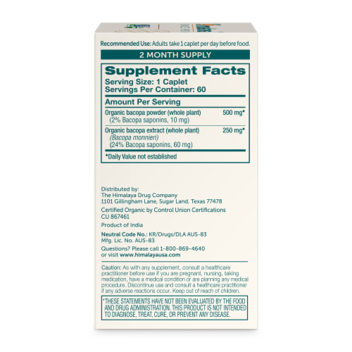 Himalaya® Bacopa Herbal Supplement Caplets Perspective: right