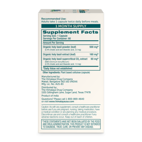 Himalaya Holy Basil Herbal Supplement Vegetarian Capsules Perspective: right