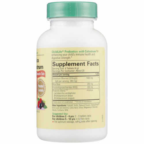 ChildLife Probiotics with Colostrum Mixed Berry Flavor Chewable Tablets Perspective: right