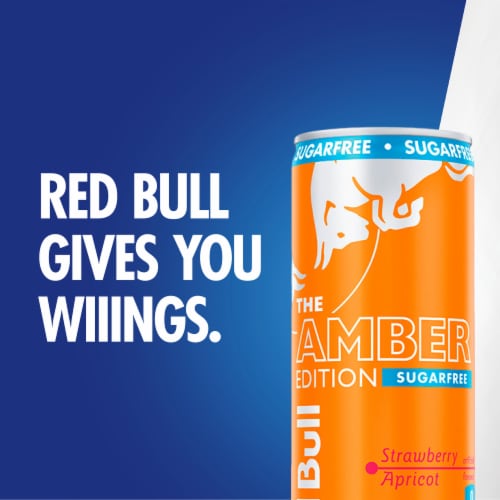 Red Bull Amber Edition Sugar Free Strawberry Apricot Energy Drink Perspective: right