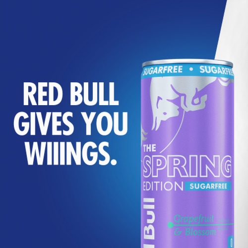 Red Bull Spring Edition Sugarfree Energy Drink Grapefruit Can Perspective: right