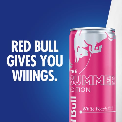 Red Bull Summer Edition Energy Drink White Peach Can Perspective: right