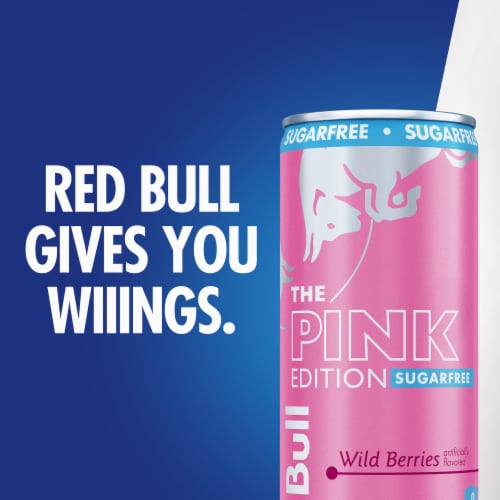 Red Bull Pink Edition Sugar Free Energy Drink Wild Berries Can Perspective: right
