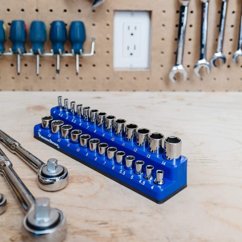 , Blue 26 Sockets METRIC Metric 1/4-Inch Drive Precision Defined Magnetic Tool Socket Organizer Holder 