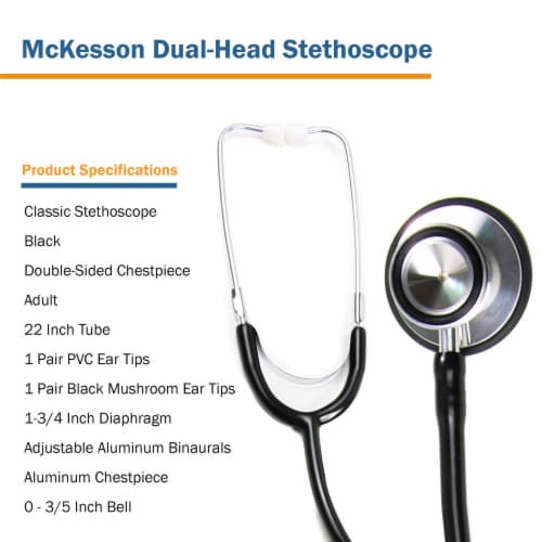 McKesson General Exam Stethoscope, Black Tube, 22 inch 01-670HBKGM, 10 Ct Perspective: right