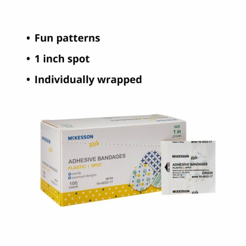 McKesson Kids Kid Design (Assorted Prints) Adhesive Spot Bandage Sterile 1 100 per Box Perspective: right