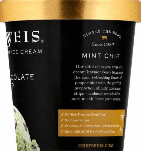 Oberweis® Mint Chocolate Chip Ice Cream Pint Perspective: right
