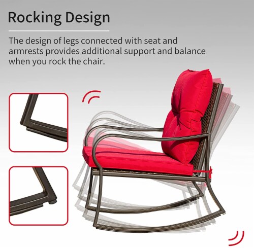 3 PC Rocking Bistro Set Patio Furniture(Red) Perspective: right