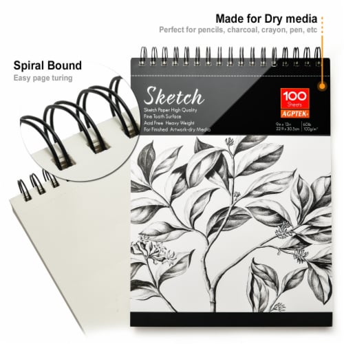 AGPTEK  Sketch Book 9X12 ，Sketch Pad 100 Sheets，2 Pack，60lb / 100g/m2 Perspective: right