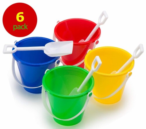 Top Race 6 Sets 5 Inch Beach Pails and Sand Shovels for Kids, 6