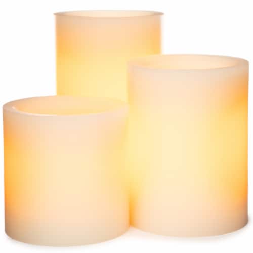 Inglow Flameless Vanilla Wax Pillar Candles with Remote - Cream Perspective: right