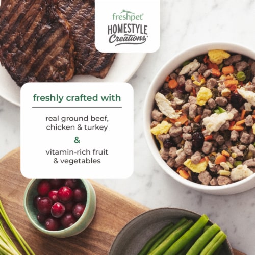 Freshpet Homestyle Creations Beef, Chicken & Turkey with Brown Rice & Veggies Fresh Dog Food Perspective: right
