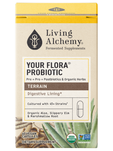 Living Alchemy Your Flora Probiotic Terrain Digestive Lining Supplement Perspective: right