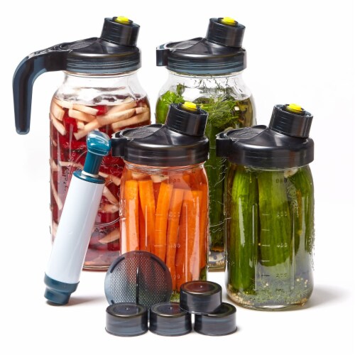 Nourished Essentials Fermentation Kit - 4 Lids, 8 Caps, 2 Filters, 1 Handle, 1 Pump Perspective: right