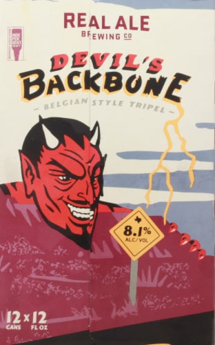 Real Ale Devil's Backbone Belgian Tripel Craft Beer Cans Perspective: right