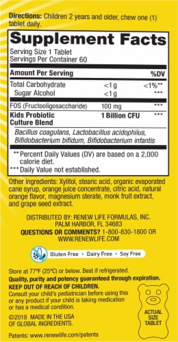 Renew Life Ultimate Flora Kids Probiotic Sun-Kissed Orange Chewable Tablets Perspective: right