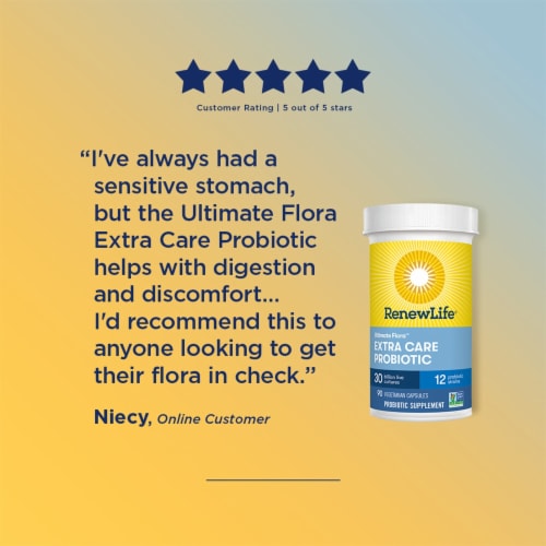 Renew Life Extra Care Digestive Probiotic Capsules Perspective: right