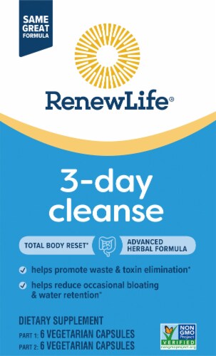 Renew Life 3-Day Cleanse Total Body Reset 2-Part Detox Cleanse Supplement Perspective: right