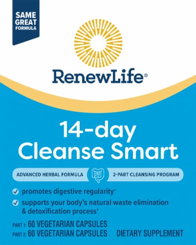 Renew Life Cleanse Smart Advanced Total Body Program Capsules 2-Part Detox Cleanse Perspective: right