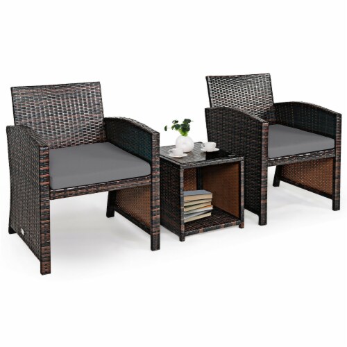 Slickblue 3 Pieces PE Rattan Wicker Furniture Set with Cushion Sofa Coffee Table for Garden Perspective: right