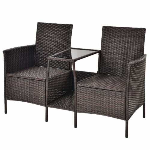 Slickblue - Patio Rattan Wicker Conversation Set Sofa Cushioned Loveseat Glass Table Perspective: right