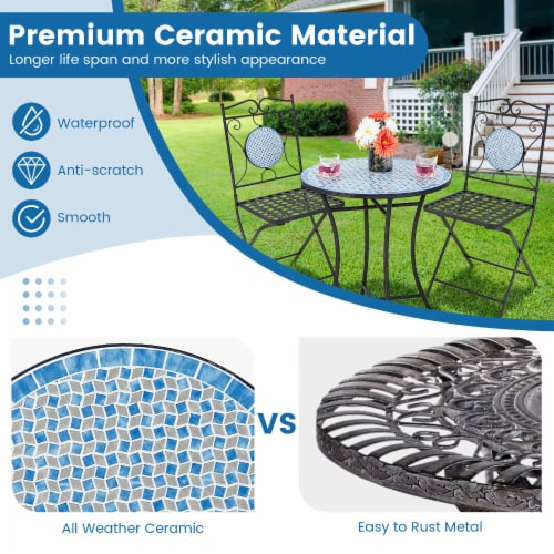 Slickblue - 3 Pieces Patio Bistro Set Outdoor Furniture Mosaic Table Chairs Perspective: right
