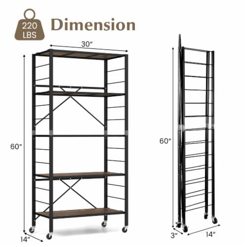 Slickblue 5-Tier Foldable Shelving Unit with Detachable Wheels and Anti-Toppling System Perspective: right