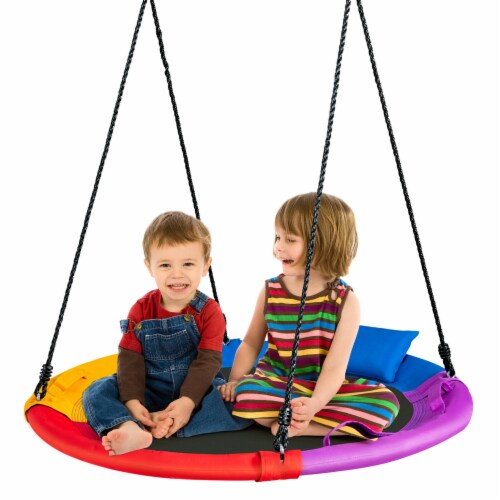Slickblue 40 inch Saucer Tree Outdoor Round Platform Swing with Pillow and Handle-Multicolor Perspective: right