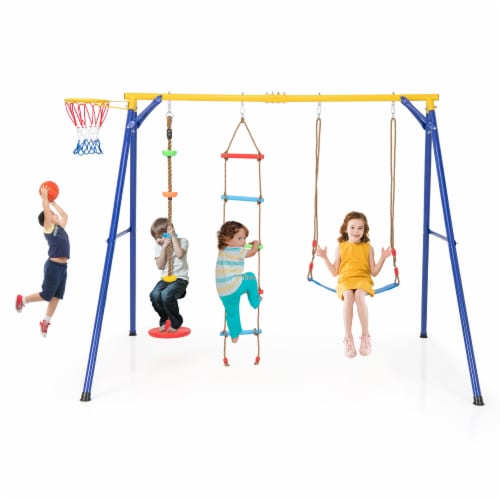 Slickblue Yellow 4-in-1 Kids Heavy Duty Multifunctional Swing Set for Indoor and Outdoor Use Perspective: right