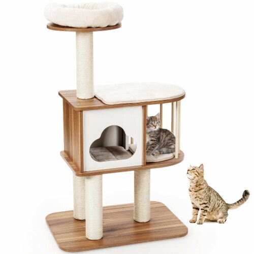 Slickblue 46 Inch Wooden Cat Activity Tree with Platform and Cushions for Cats and Kittens Perspective: right