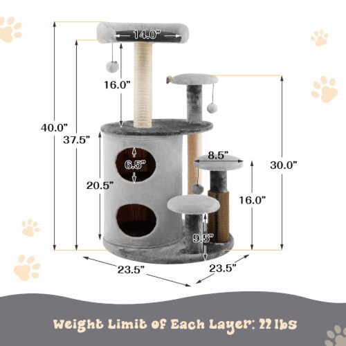 Slickblue 40 Inch Cat Tree Tower Multi-Level Activity Tree with 2-Tier Cat-Hole Condo Perspective: right