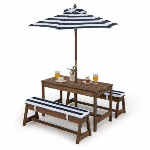 Slickblue Kids Picnic Table and Bench Set with Cushions and Height Adjustable Umbrella Perspective: right