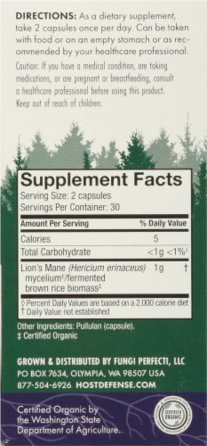 Host Defense® Mushrooms™Memory and Nerve Support Lions Mane Capsules Perspective: right