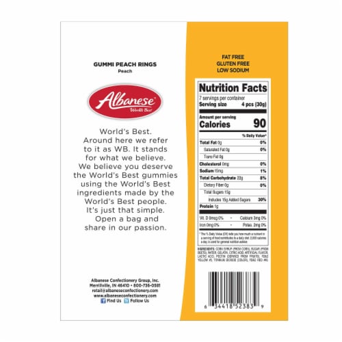 Albanese® Peach Rings Gummy Candy Bag Perspective: right