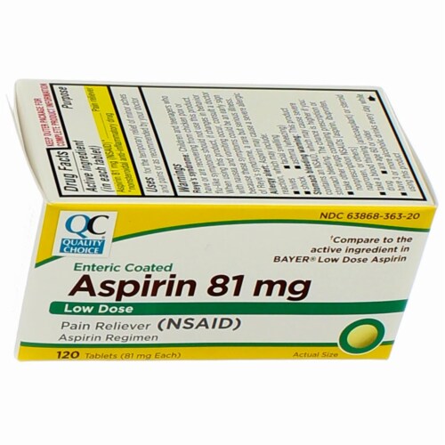 Quality Choice Low Dose Aspirin Enteric Coated Tablets, 81 mg, 120 Ct Perspective: right