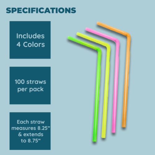 Jacent Individually Wrapped Plastic Neon Flex Drinking Straws: Perspective: right