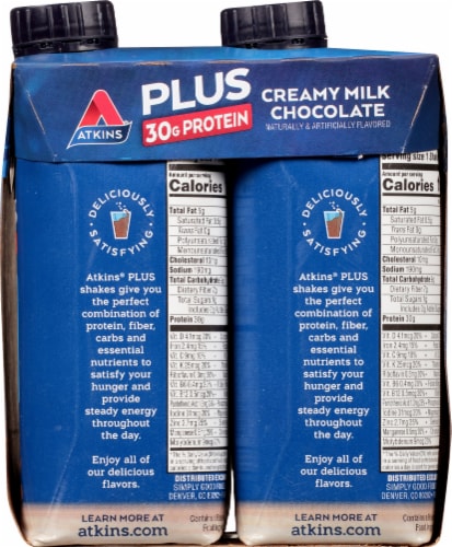 Atkins Plus Protein & Fiber Creamy Milk Chocolate Shake Perspective: right