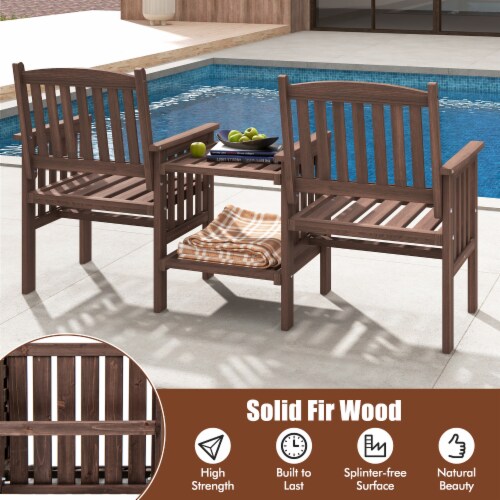 Slickblue Outdoor Fir Wood Loveseat with 2-Tier Side Table and 1.96 Umbrella Hole Perspective: right