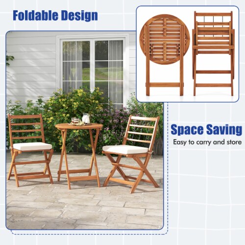 Slickblue Outdoor 3 Piece Acacia Wood Bistro Set with Cushions for Backyard Perspective: right